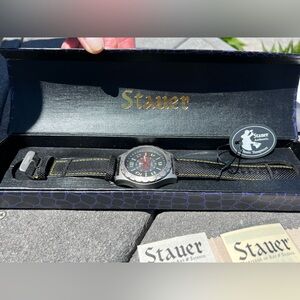 CLEARANCE NWT Men’s Stauer Watch Stainless Steel Case Black Band
